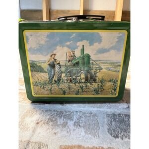 John Deere‎ Vintage Style Metal Lunch Box Green Tractor Farm Scene Collectible